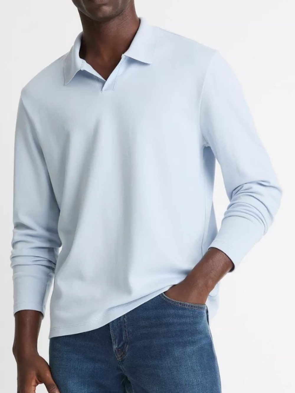 Vince Milano Light Green Long-Sleeve Johnny-Collar Pima Cotton-Blend Men’s L
